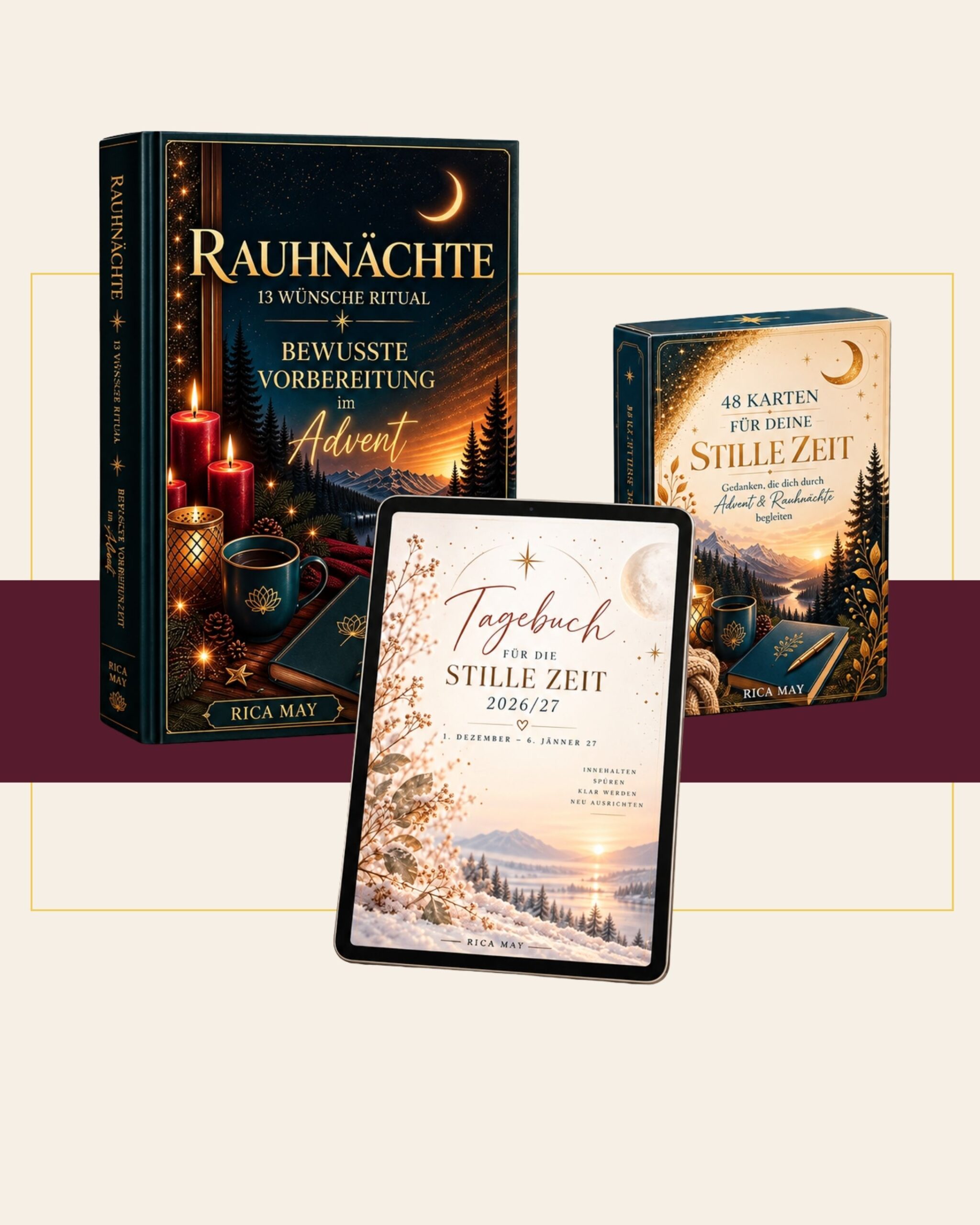Rauhnächte-Set mit Karten zur inneren Ausrichtung zum Ausdrucken und ein geführtes Tagebuch durch die stille Zeit